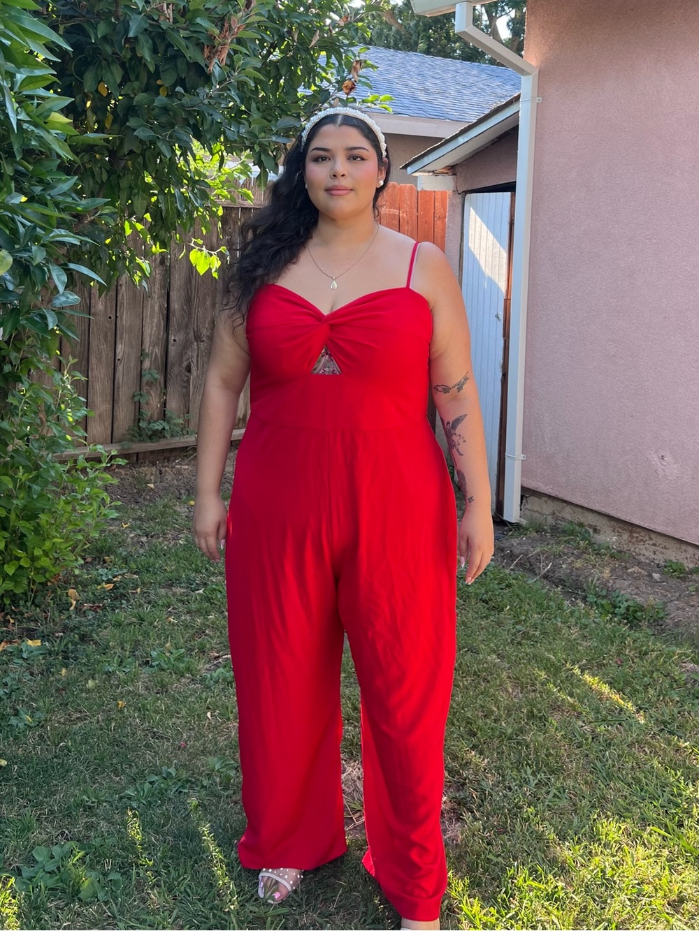 Abercrombie & Fitch Red Solid Sleeveless Wide-Leg Zip Jumpsuit XXL